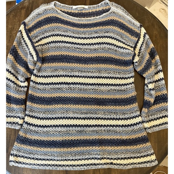 The Limited Sweaters - The Limited Women's Sweater Medium Striped Knit Blue Beige Long Sleeve